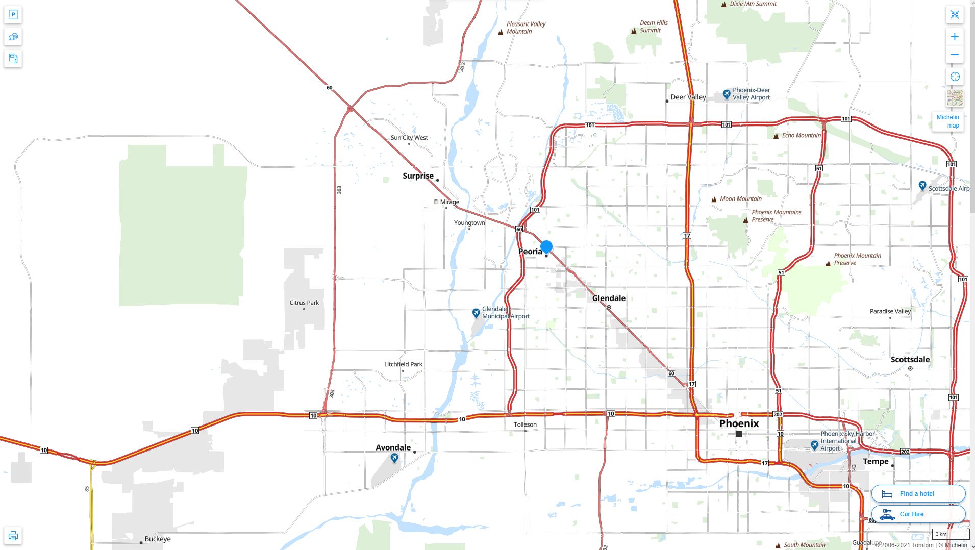 Peoria Arizona Highway and Road Map